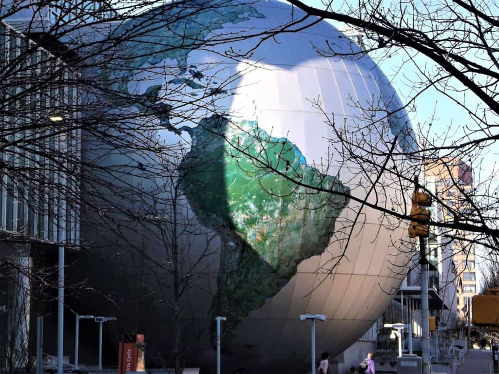 Globe at entrance to Museum